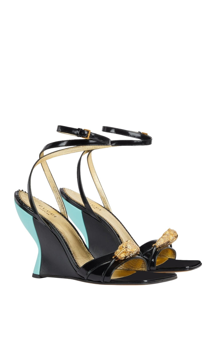 Gucci Two - Toned Embellished Wedge Sandals - Runway Catalog