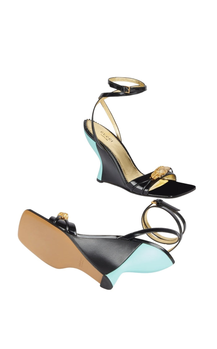 Gucci Two - Toned Embellished Wedge Sandals - Runway Catalog