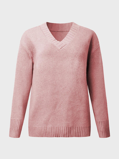 V-Neck Long Sleeve Knit Top - Madikfashions.com