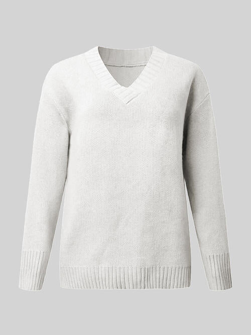 V-Neck Long Sleeve Knit Top - Madikfashions.com