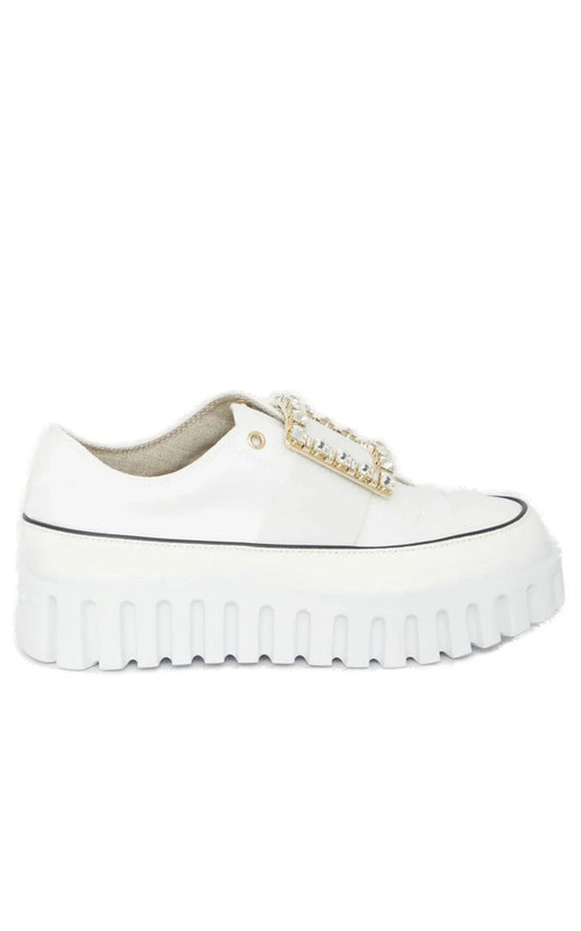 Roger Vivier Viv' Go - Thick Buckle White Platform Sneakers - Runway Catalog