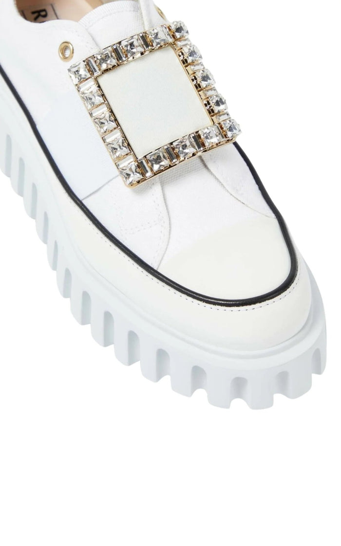 Roger Vivier Viv' Go - Thick Buckle White Platform Sneakers - Runway Catalog