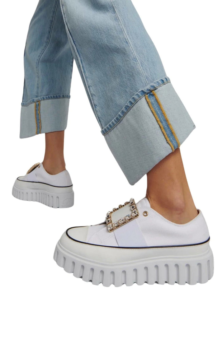 Roger Vivier Viv' Go - Thick Buckle White Platform Sneakers - Runway Catalog