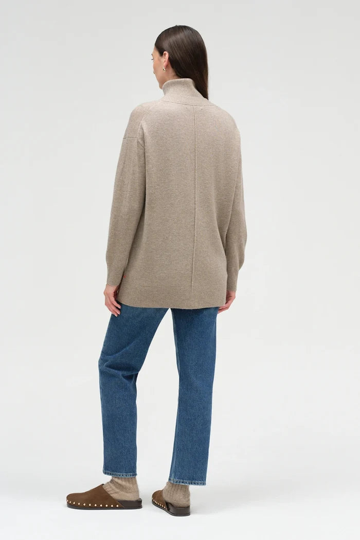 Warm-Oatmeal Wool-Cashmere Long Cardigan