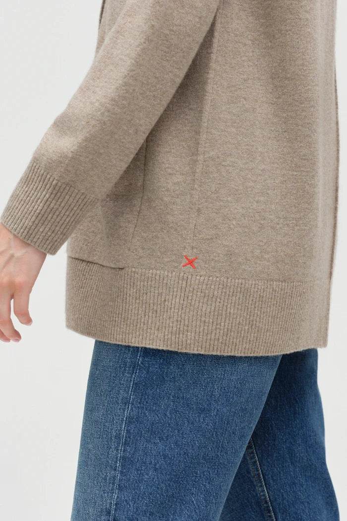 Warm-Oatmeal Wool-Cashmere Long Cardigan