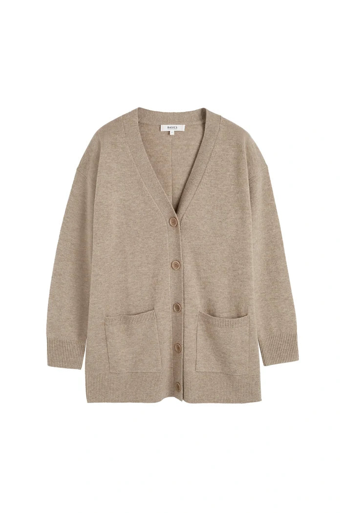 Warm-Oatmeal Wool-Cashmere Long Cardigan