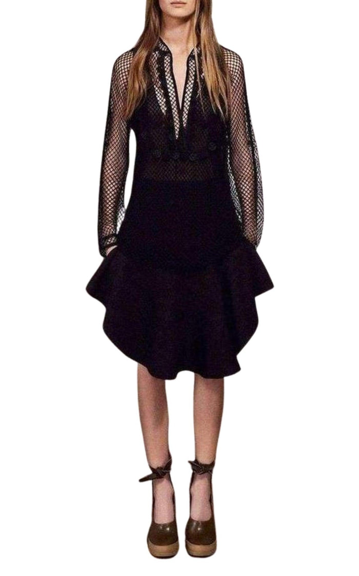 Chloe Wavy Shiny Black Jacquard Skirt - Runway Catalog
