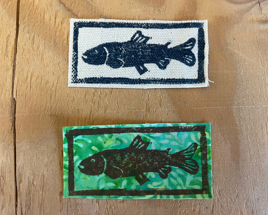 White or Green Fabric Block Fish Iron-On Patch