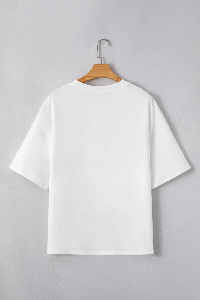 White Star Layered Patched Graphic Drop Shoulder Half Sleeve Loose Tee - Tops/Tops & Tees