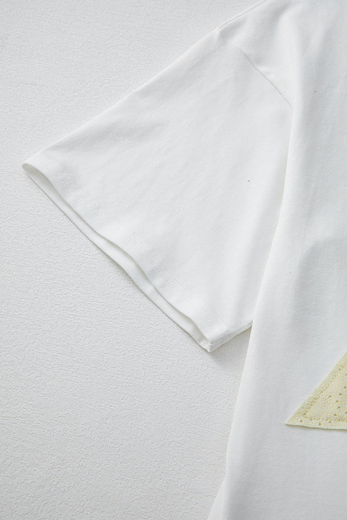 White Star Layered Patched Graphic Drop Shoulder Half Sleeve Loose Tee - Tops/Tops & Tees