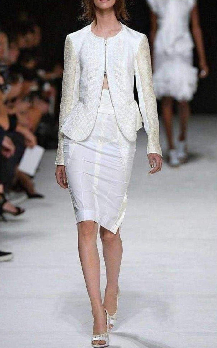 Nina Ricci White Tailored Cotton Lace Back Jacket - Runway Catalog
