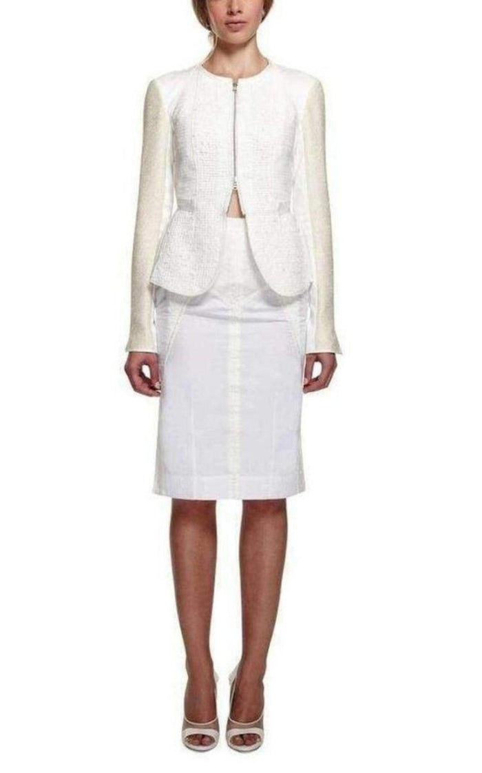Nina Ricci White Tailored Cotton Lace Back Jacket - Runway Catalog