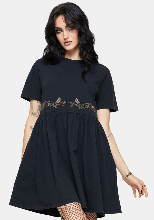 Winter Abundance Embroidered Cotton Mini Skater Dress