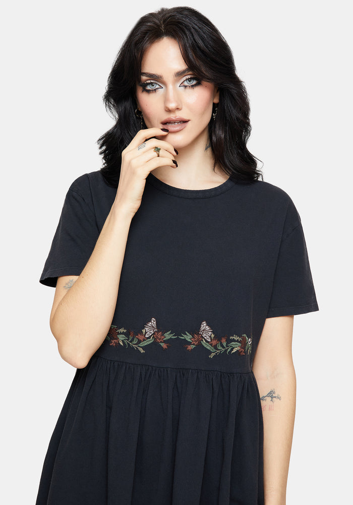 Winter Abundance Embroidered Cotton Mini Skater Dress
