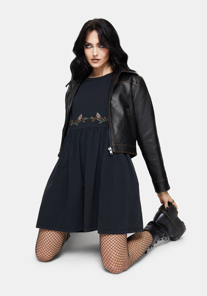 Winter Abundance Embroidered Cotton Mini Skater Dress
