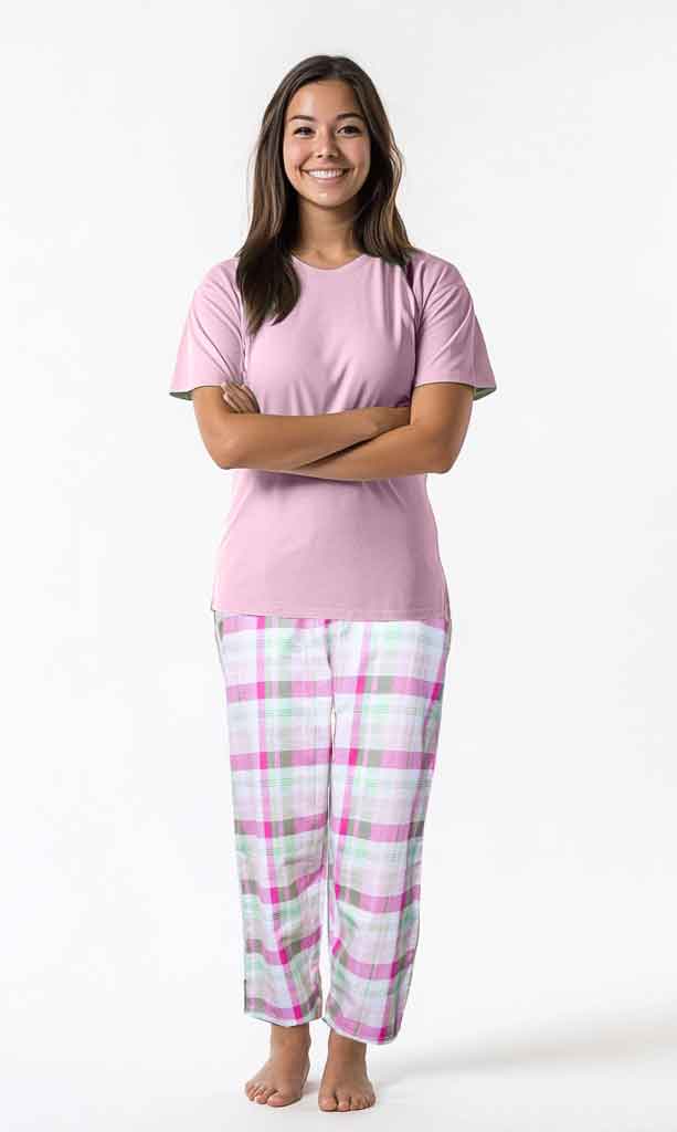 Women Cotton Check Trouser (pink Check) - Hinz Clothing