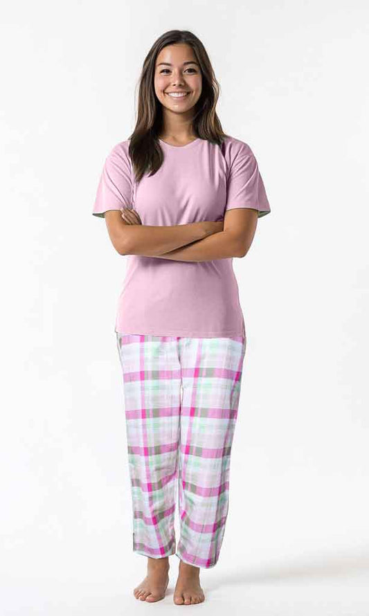 Women Cotton Check Trouser (pink Check) - Hinz Clothing