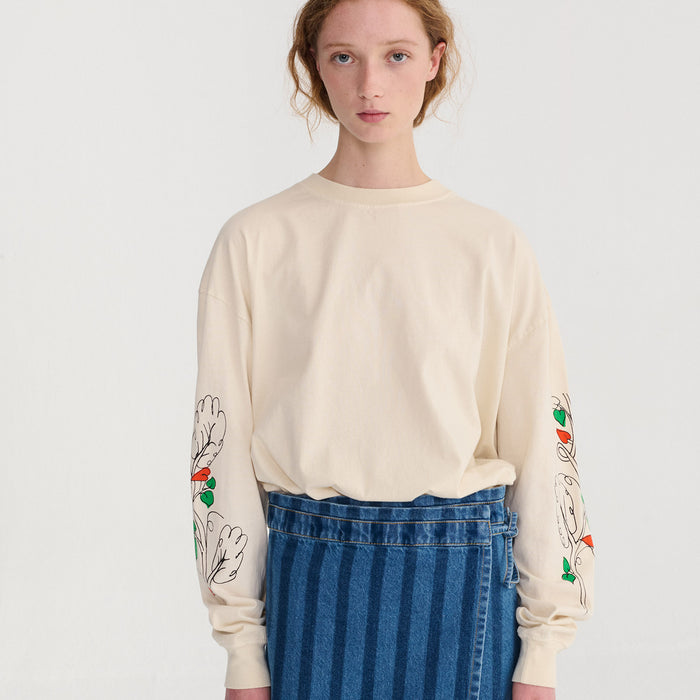 Women's Cotton Pickles Relaxed LS T-shirt - Ecru