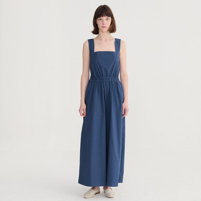 Women's Cotton Poplin Strap Overall - Textured Blue