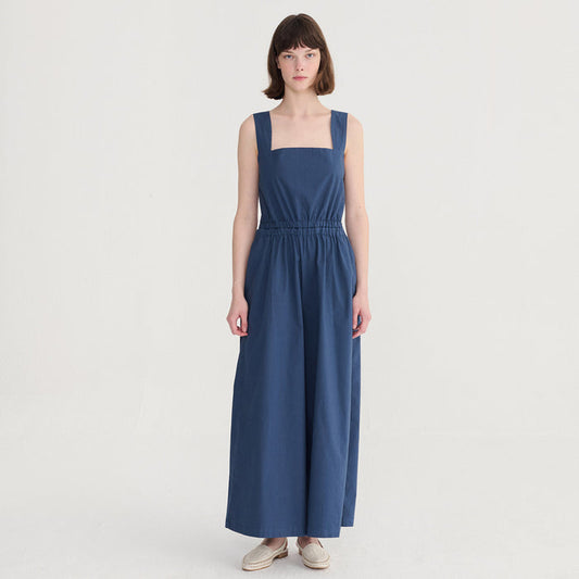 Women's Cotton Poplin Strap Overall - Textured Blue