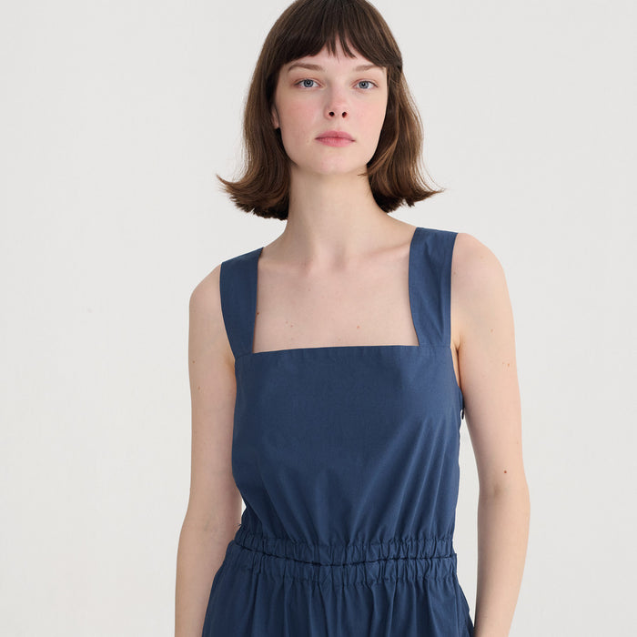 Women's Cotton Poplin Strap Overall - Textured Blue
