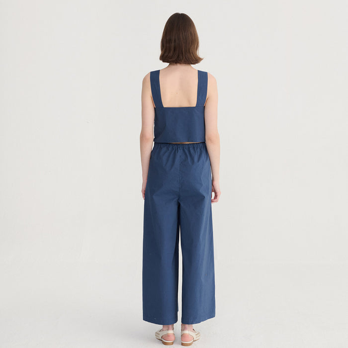 Women's Cotton Poplin Strap Overall - Textured Blue