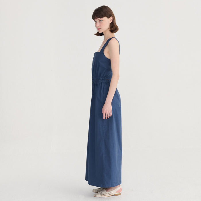 Women's Cotton Poplin Strap Overall - Textured Blue