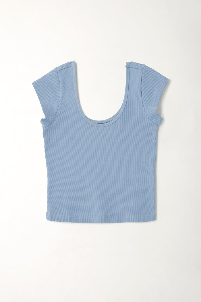 Women's Fitted Ribbed Blue T-Shirt