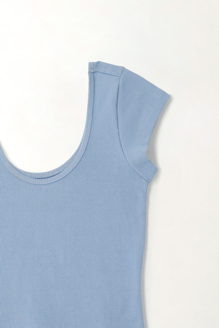 Women's Fitted Ribbed Blue T-Shirt