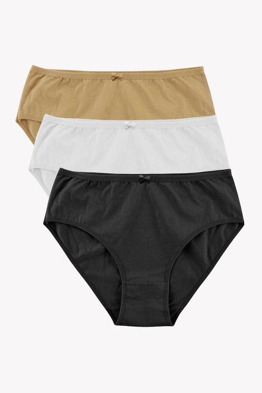 Women's Premium Combed Cotton Brief Panties Pack of 3 Black White & Beige