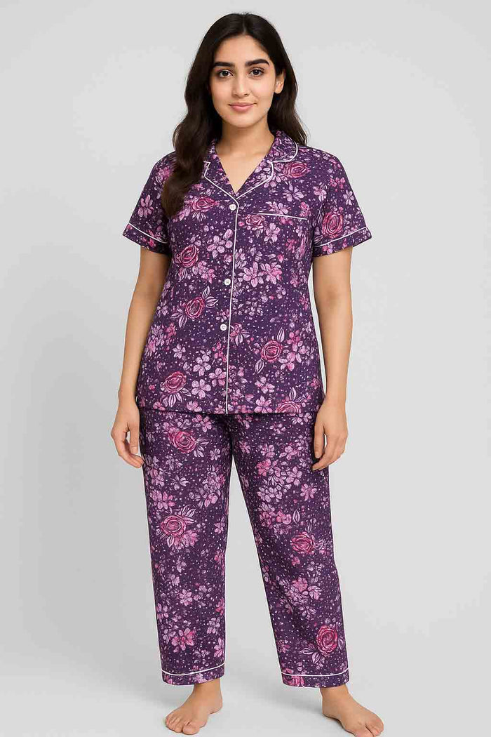 Women's printed shirt 👚and printed trouser same  ( premium Buttoned Night Suit ) - Hinz Clothing