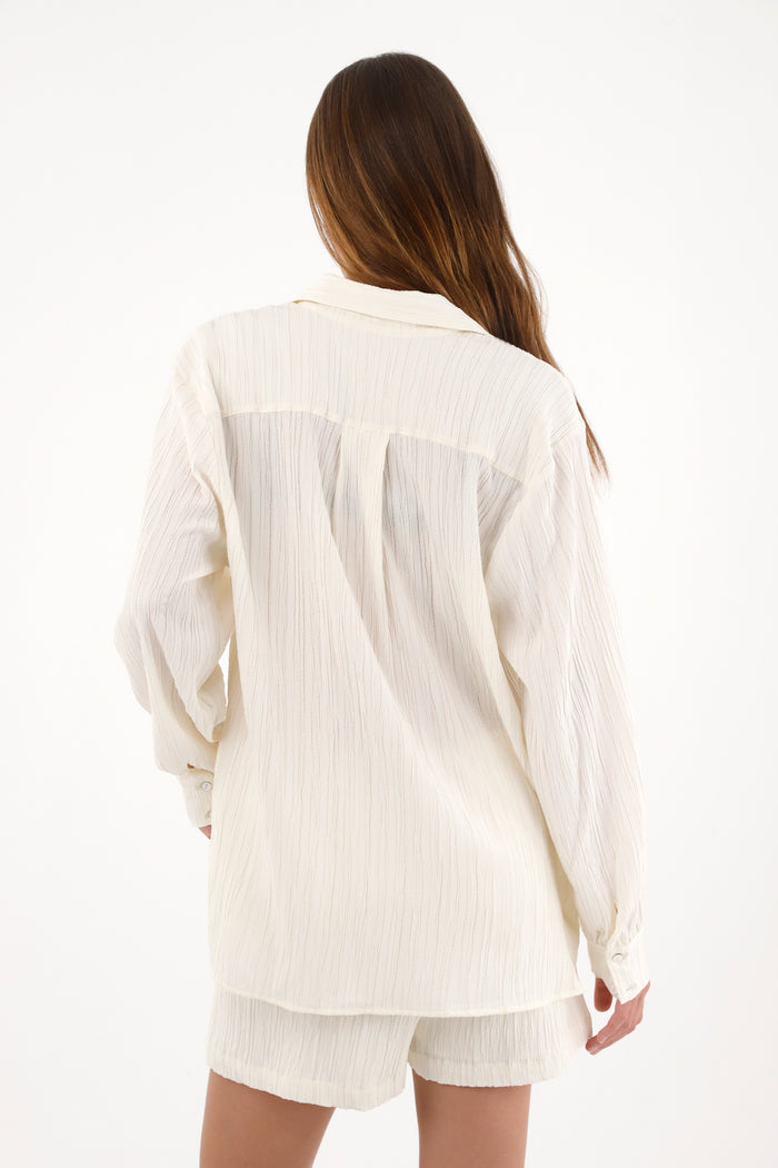 Women's Textured Long Sleeve Shirt in Off-White