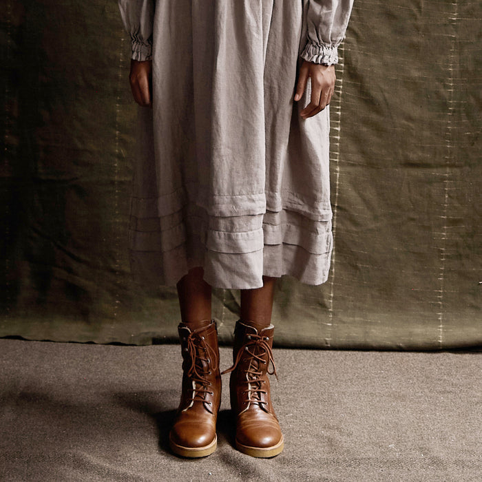 Women's Wool Lined Lace-up Boots w/Zipper - Cognac