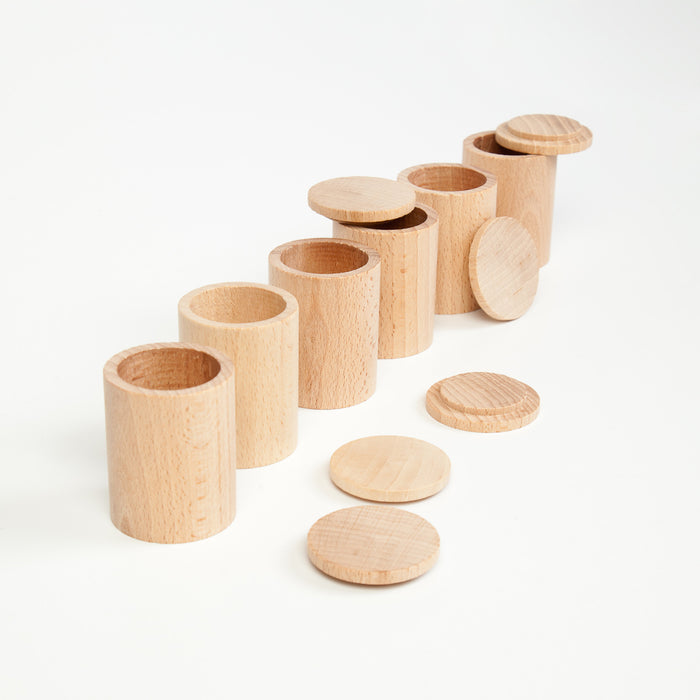 Wooden Natural Cups With Covers - 6 Pieces
