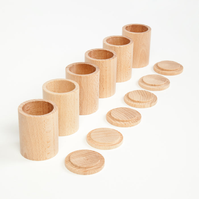 Wooden Natural Cups With Covers - 6 Pieces