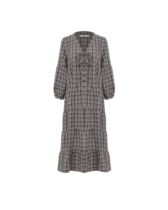 WREN TIERED MAXI DRESS BLACK CHECK