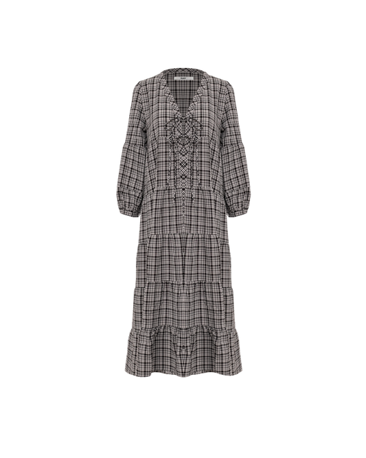 WREN TIERED MAXI DRESS BLACK CHECK