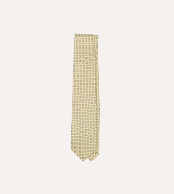 Yellow Mini Circle Print Silk Self-Tipped Tie