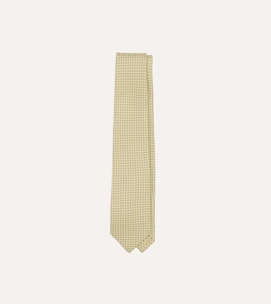 Yellow Mini Circle Print Silk Self-Tipped Tie