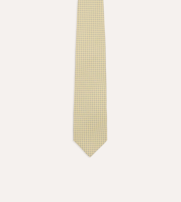 Yellow Mini Circle Print Silk Self-Tipped Tie