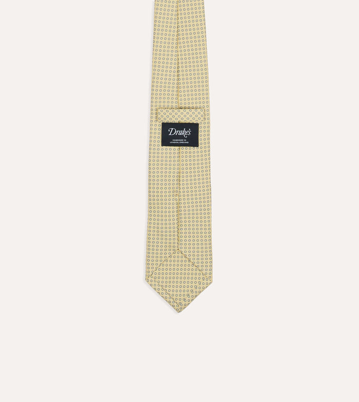 Yellow Mini Circle Print Silk Self-Tipped Tie