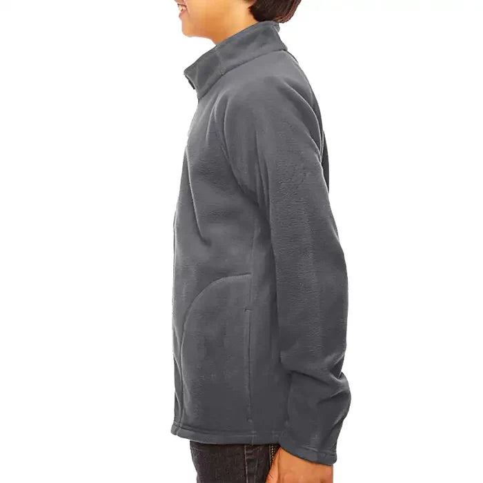 Side view youth poly fleece zip up jacket